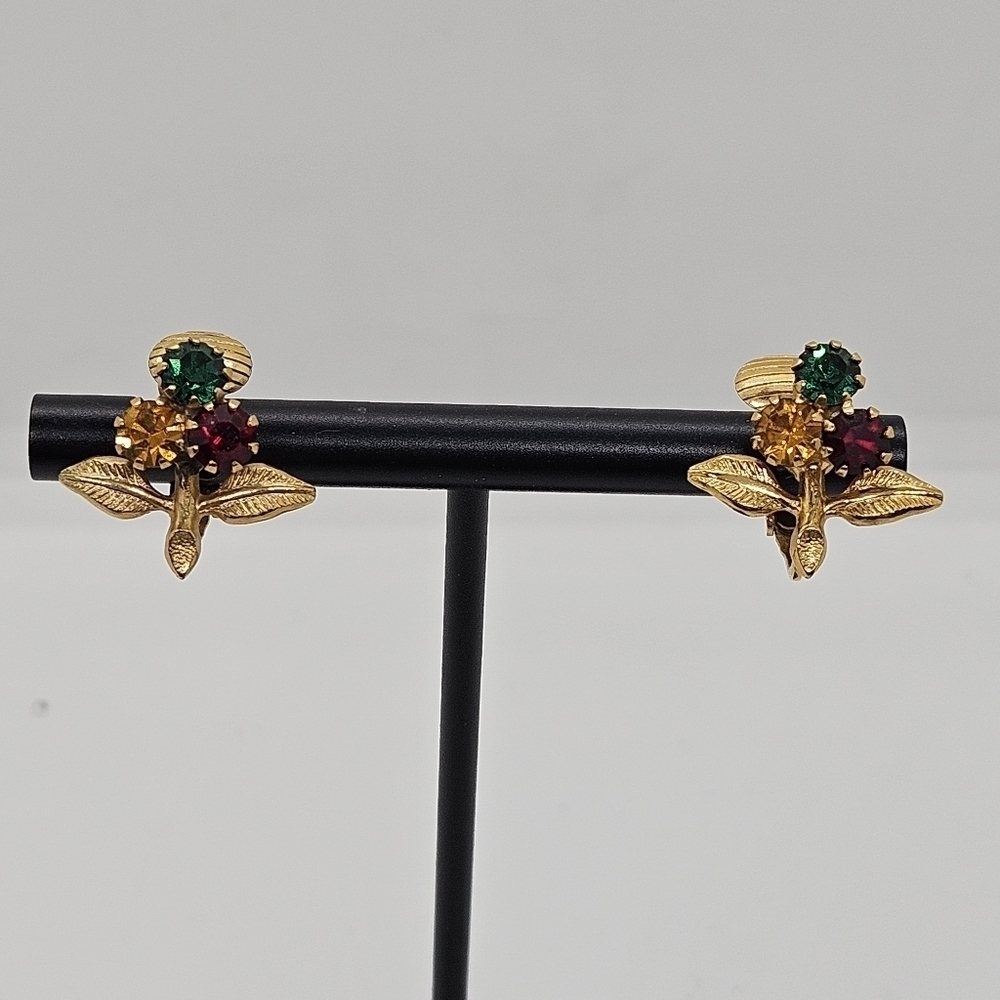 Park Lane gold tone flower rhinestone clip on earrings